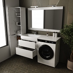 Style Line Мебель для ванной подвесная Даллас 130 Люкс L, белая PLUS	 – фотография-4